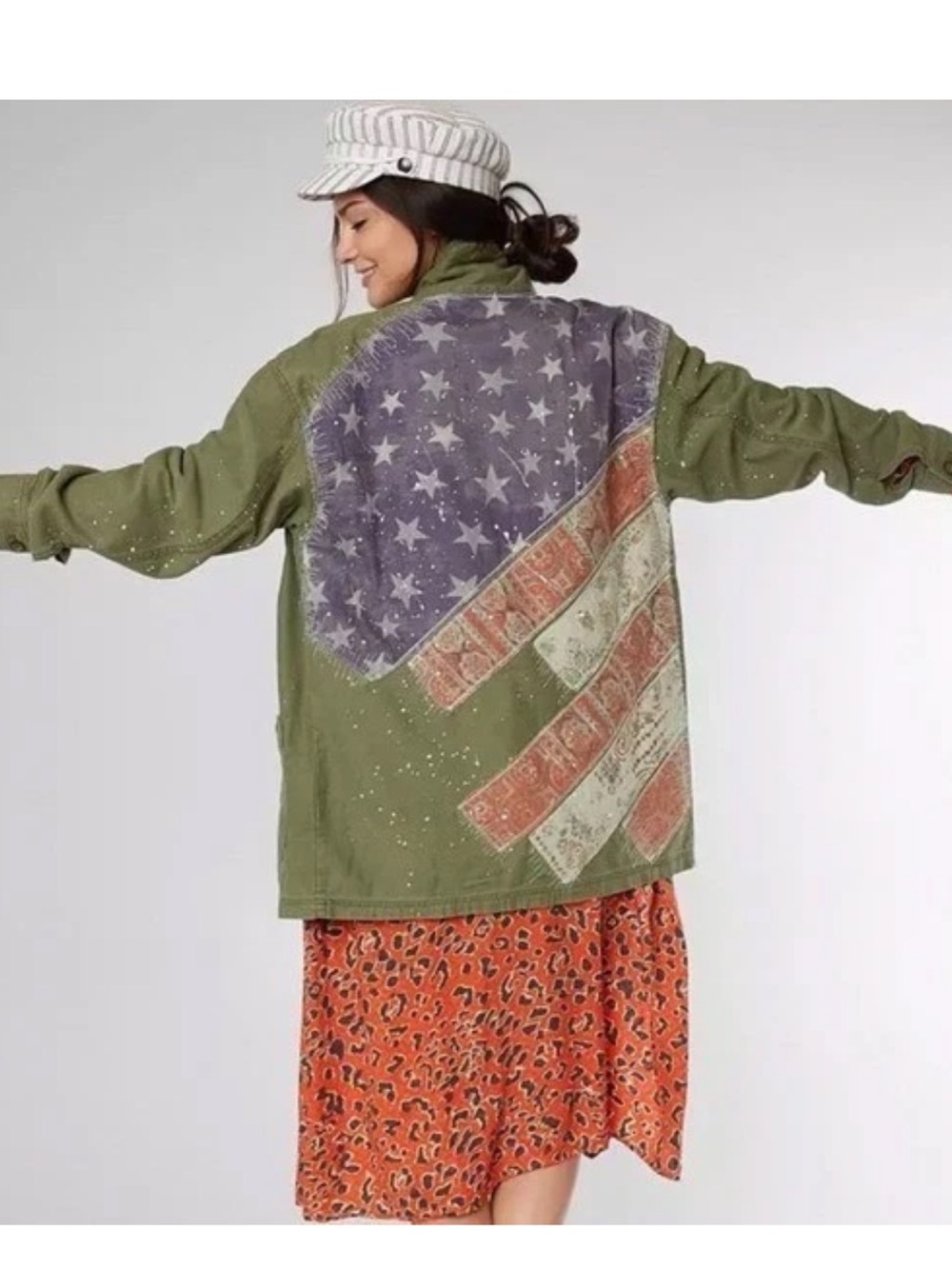 Free People We The Free Patriotic Spruce USA Patchwork Military Jacket oversized - Picture 3 of 16